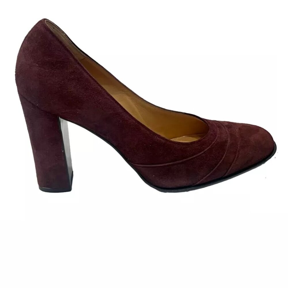 Hermes Vintage Red Brown Burgundy Suede Pumps Heels sz 6.5/37.5